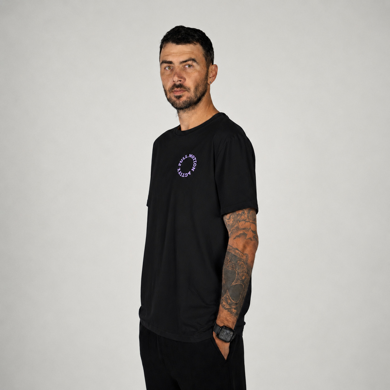 Core Unisex Black T-Shirt — Lilac Print
