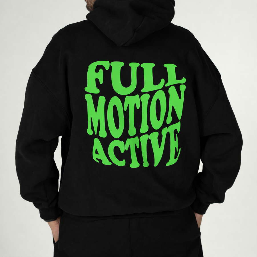 Reflex Unisex Black Hoodie — Green Print