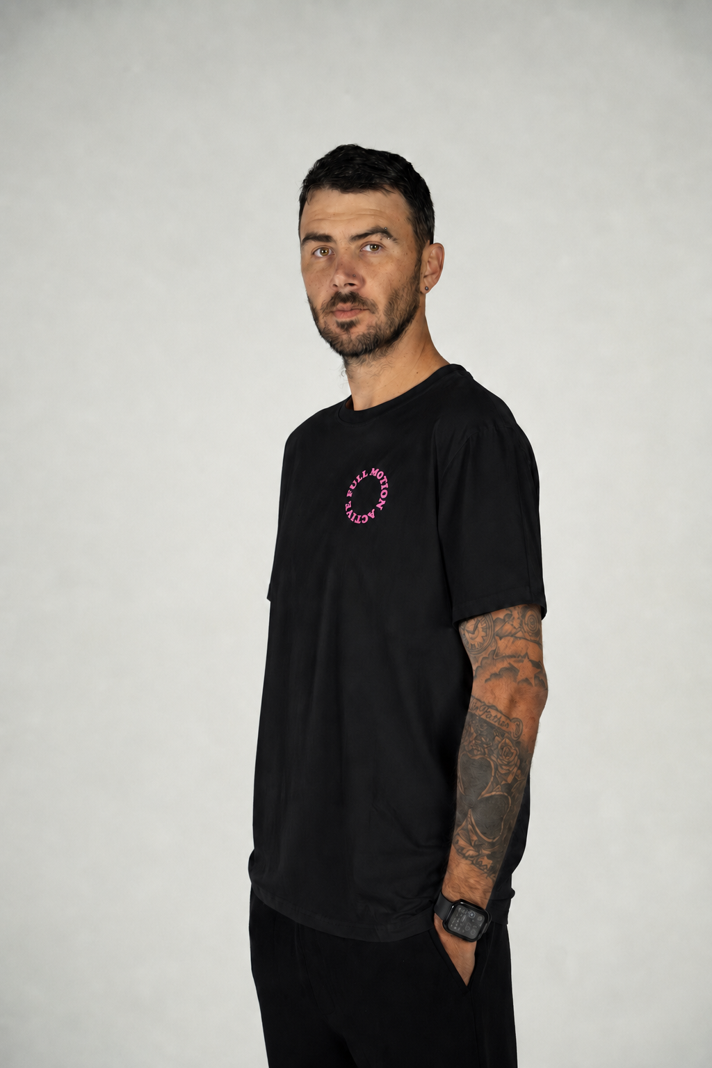 Core Unisex Black T-Shirt — Pink Print