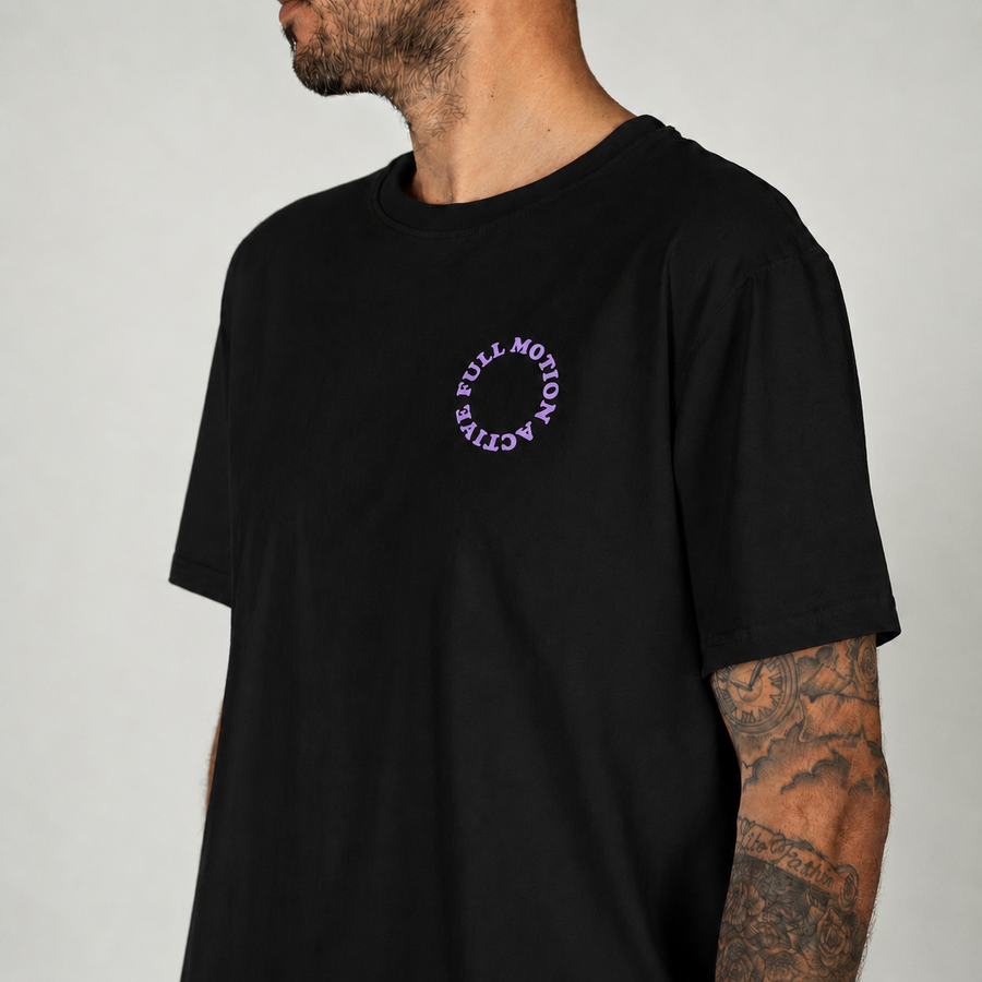 Core Unisex Black T-Shirt — Lilac Print