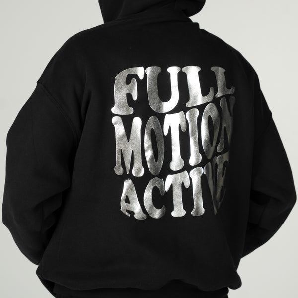 Reflex Unisex Black Hoodie - Chrome Print