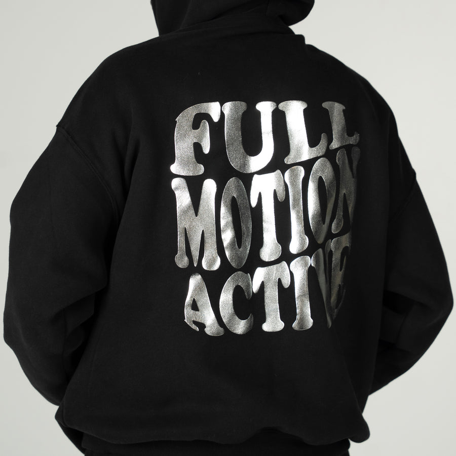 Reflex Unisex Black Hoodie - Chrome Print
